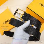 AAA Fendi Gentlemen's Leather Belt With F Logo Engraved And Gold Buckle